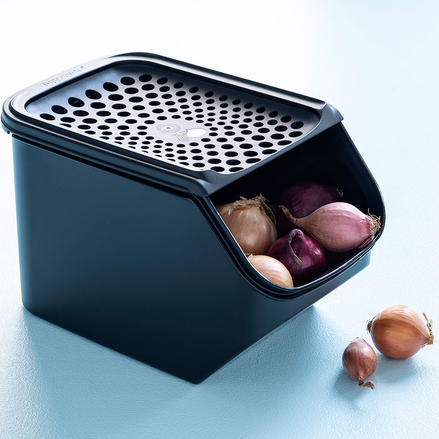 smart-behälter für zwiebeln und knoblauch tiefschwarz