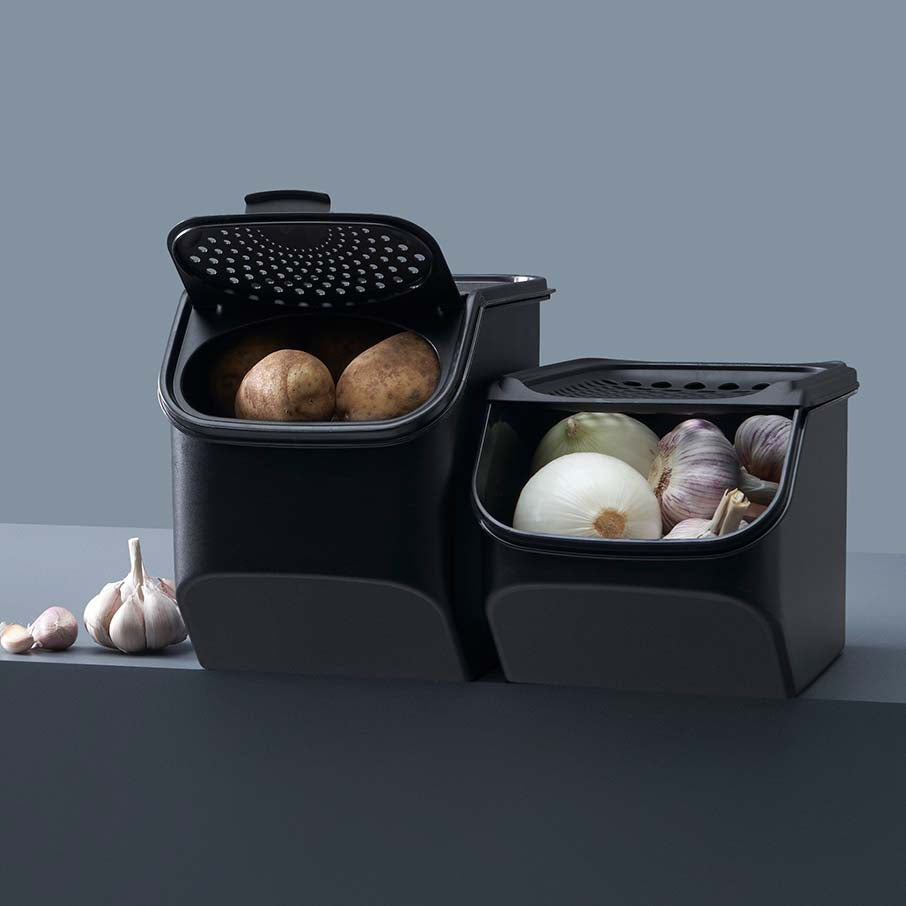 smart-behälter für zwiebeln und knoblauch tiefschwarz