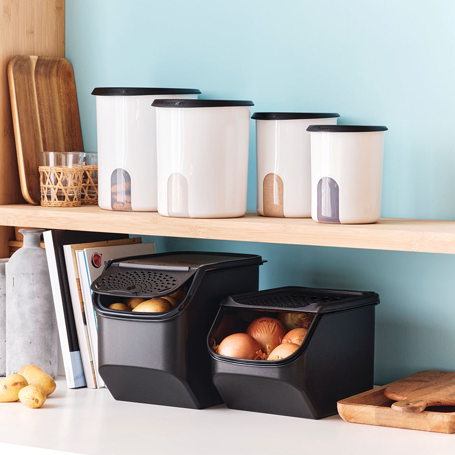 smart-behälter für zwiebeln und knoblauch tiefschwarz